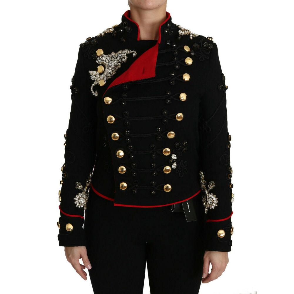 Dolce & Gabbana Black Wool Crystal Baroque Coat Jacket - Picture 1 of 5
